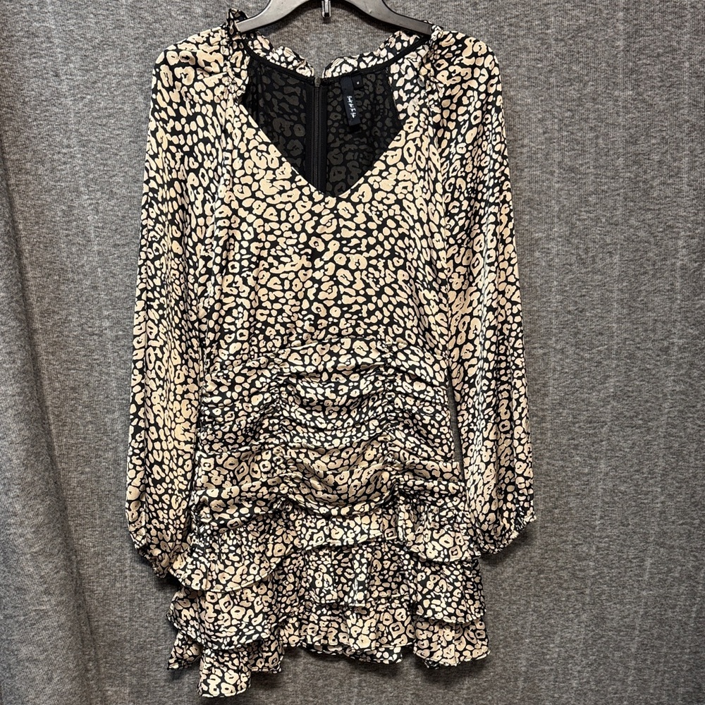 Bandit And The Babe Leopard Print Long Sleeve Ruched Dress